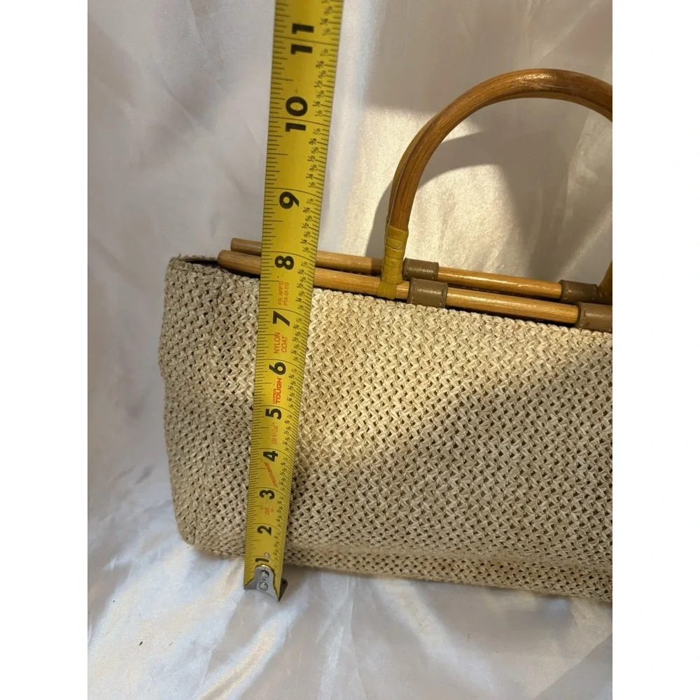 Vintage Fossil Woven Bamboo Wooden Handle Boho style Satchel Purse no strap - Picture 4 of 7